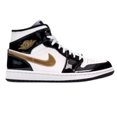 Nike Air Jordan 1 Mid Patent Black White Gold 